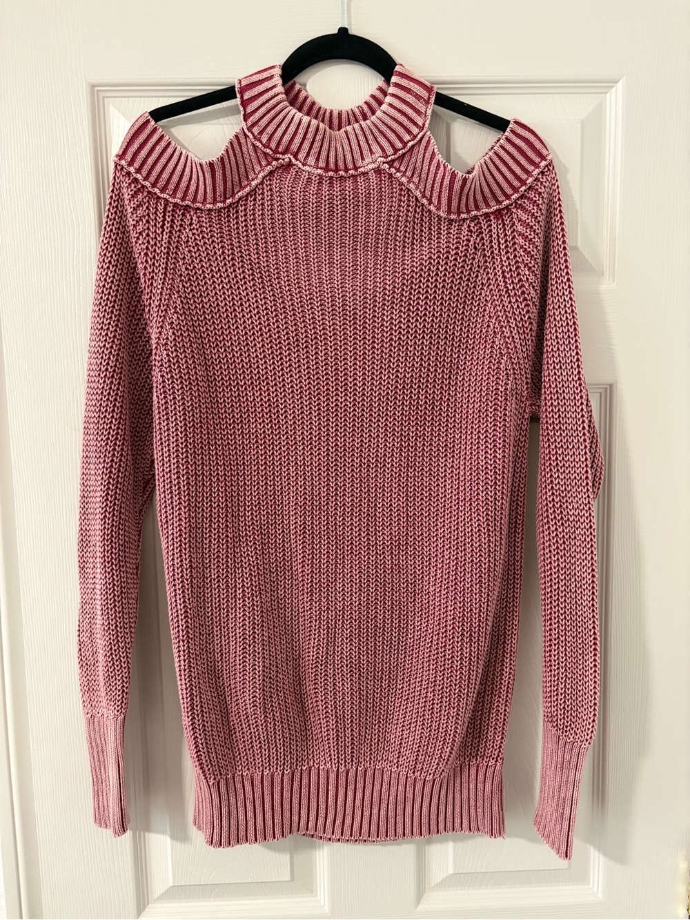 Free People Women's Sweater Pullover Knit Oversized Cold Shoulder Red Small